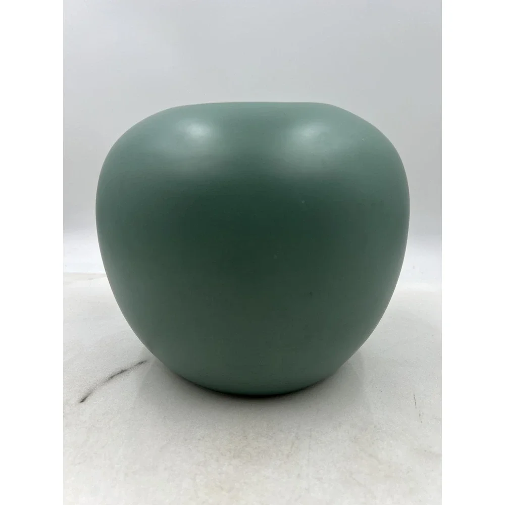 Ceramic Vase Pot Matte Sage Green Round Minimalist Spherical Post Mod 7.5in